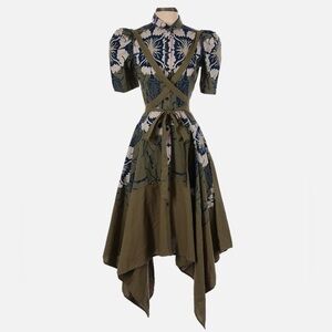 Making the Cut Army Green Floral Self Tie Dress XS Season 2 Winner Pockets NWT